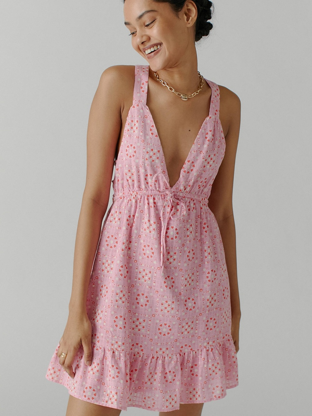 Urban Outfitters Pink Heart Print Sundress